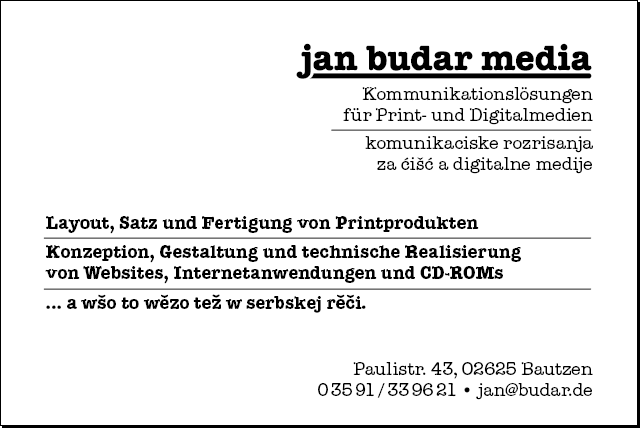 Layout, Satz, Fertigung, Printprodukte, Konzeption, Gestaltung, technische Realisierung, Website, Content Management, CMS, serbsce, Bautzen